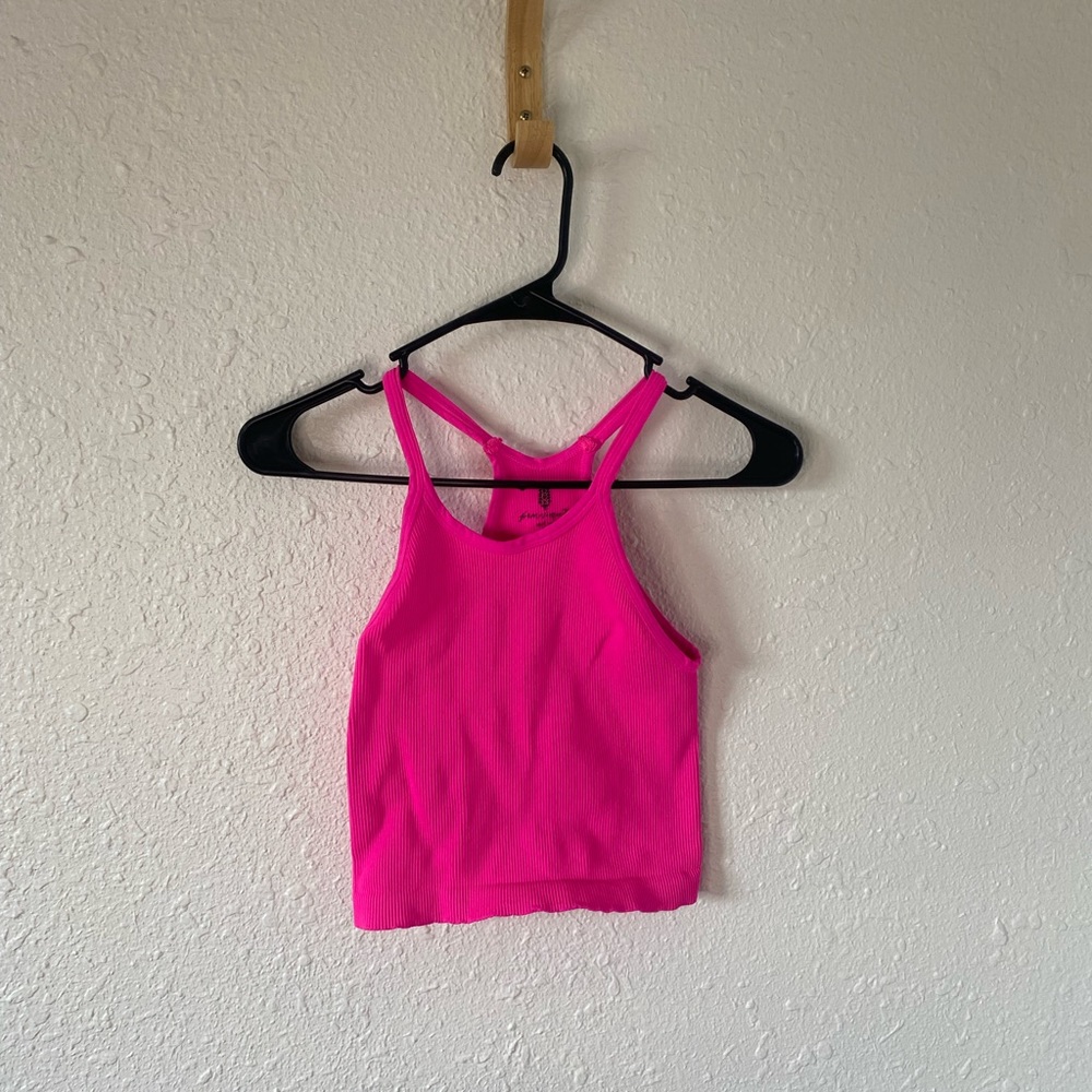 EUC free people Happiness Runs *LONG* tank M/L hot pink